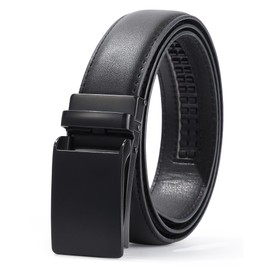 AWAYTR Boys Dress Ratchet Belt - Kid Leather Belt with Metal Buckle for Youth Teen Boys(Black, Black Buckle, 100cm)