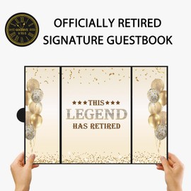 DARUNAXY Black Gold Retirement Party Decorations, This Legend Has Retired Alternative Signature Guest Book for Men Women Happy Retirement Gifts Signing Card Board for Retirement Farewell Party Supply