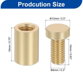 sourcing map 4 Pcs Standoff Screws, 3/4" x 1.3" Aluminum Advertising Screws Wall Standoff Mounts Hardware for Acrylic Picture Frame Glass Signs Hanging, Gold