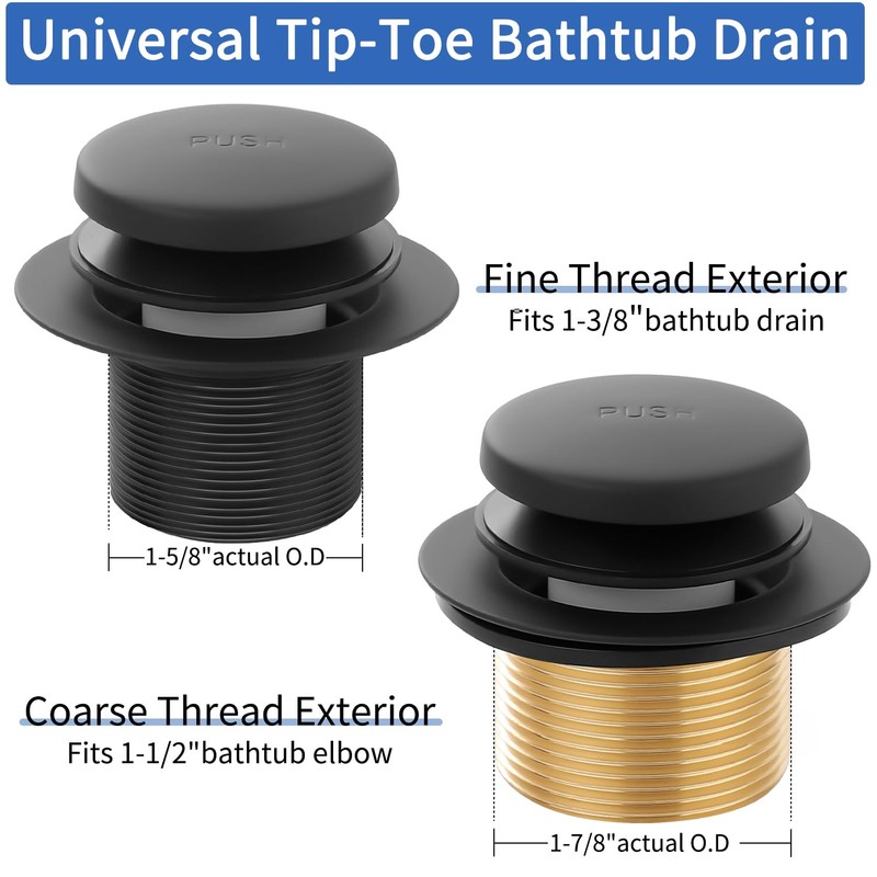 Matte Black Bathtub Drain Tip-Toe Tub Trim Set with Two-Hole