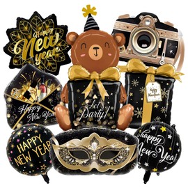 8 Pcs Happy New Year Balloons Large Foil New Years Eve Party Balloons 2026 NYE Decorations