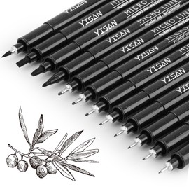 YISAN YISAN 12 Fineliner Stifte Set, Schwarz Filzstiften,Tuschestift Pigment Liner Set, Wasserfest, Stifte für Künstler, Illustration, Skizzen, Technisches Zeichnen, 902195
