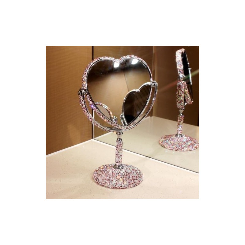Bestbling Luxury Bling Double-Sided Tabletop Makeup Mirror, Heart Shape Metal
