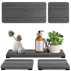 LeKuni Set of 3 Water-Absorbent Diatomaceous Earth Soap Dish, Water Absorbing Stone for Sink, Soap Holder Shower, Quick Drying Bathroom Tray for Plants and Toiletries, Grey