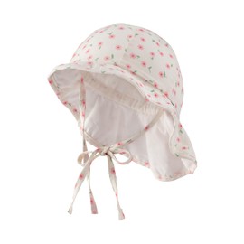 Sterntaler Flower Sun Hat - Girls' Summer Hat with Batiste Lining (Organic) - UV Protection 50+ Hat with Size Adjustment - Neck Protection - Ties - Baby Children's Headpiece, ecru, 49
