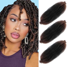 Extensiones de cabello Afro Twist, preestirado, elástico, preseparado, para trenzas suaves, Marley Twist, Afro Kinky Twist (12 pulgadas (paquete de 3), 1B/30)