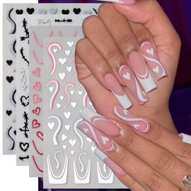 8 Sheets Valentine's Day Nail Art Stickers 3D Self-Adhesive Heart Red Nail Stickers White Nails Design Nail Decals Star Gold Nail Art Supplies Accessories for Women Nail Decoration