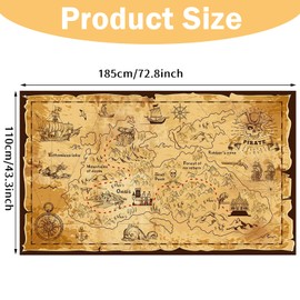 BLMHTWO 185×110cm Pirate Treasure Map Backdrop, Western Treasure Island Route Map Sea Navigation Tapestry Wall Hanging for Dorm Decor Sofa Bed Cover Blanket