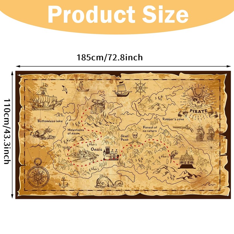 BLMHTWO 185×110cm Pirate Treasure Map Backdrop, Western Treasure Island Route