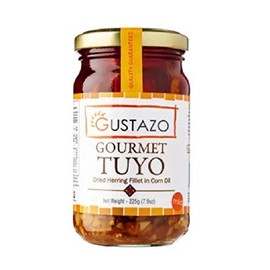 Gustazo Gourmet Tuyo Mild (Dried Herring Fillet in Corn Oil) 225g - Boneless dried herring fillet in garlic olive oil sauce. It is light in flavor neither spicy nor too salty