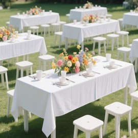 MRJ 6 Pack White Rectangle Tablecloth 70 X 120 Inch Stain and Wrinkle Resistant Table Clothes for Barbecue Picnic Dining Table Cover