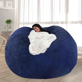 FIEATES Bean Bag Chair for Adults Kids No Filling Soft Round Bean Bag Couch Lazy Sofa Lounge Chair Reading Chair Cover, 3.5FT, Blue