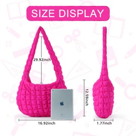 GOKTOW Puffy Tote Bag Quilted Purse for Women Large Soft Buffer Bag Nylon Handbag Padded Shoulder Hobo Bag, pink