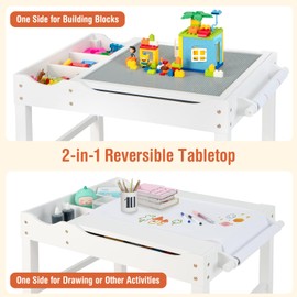 Costzon Kids Table, 3 in 1 Wood Building Block Desk w/Storage, Paper Roll, Reversible Tabletop for Toddler Arts, Crafts, Drawing, Reading, Playing, Gift for Boys Girls, Activity Table (White)