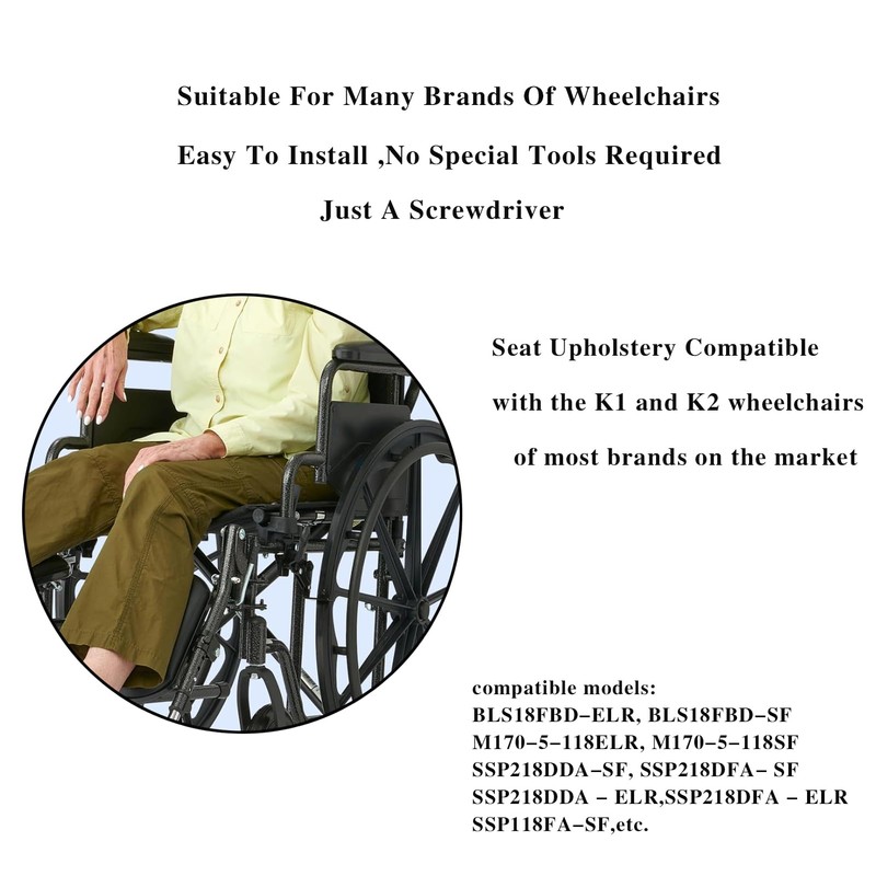 Migeek Wheelchair 16 inch Seat, Wheelchair Replacement Seat, Nylon Seat