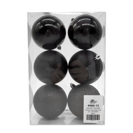 Plastic Christmas Bauble Diameter 8 cm Matt High Gloss Glitter Decorative Bauble Christmas Tree Decoration Black 4 Sets - 24 Pieces