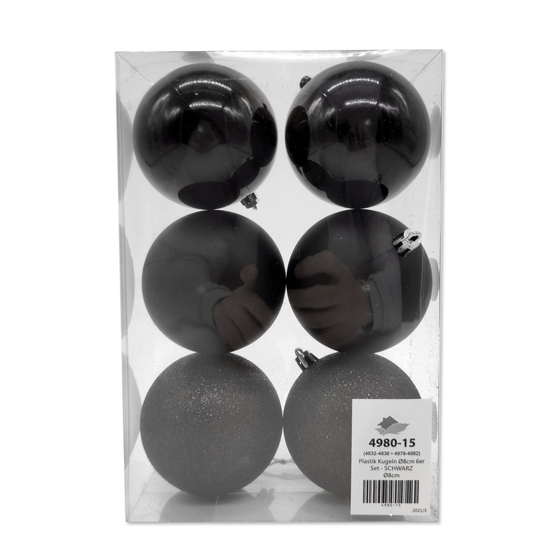 Plastic Christmas Bauble Diameter 8 cm Matt High Gloss Glitter