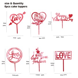 6 piezas de decoración de pastel con forma de corazón en color rojo para decoración del día de San Valentín, decoración romántica de noche especial, decoraciones de aniversario