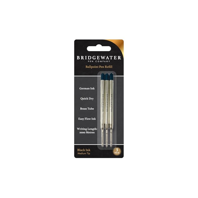 Bridgewater Pen Company Ballpoint Pen Refills, Black Ink, Medium Tip,