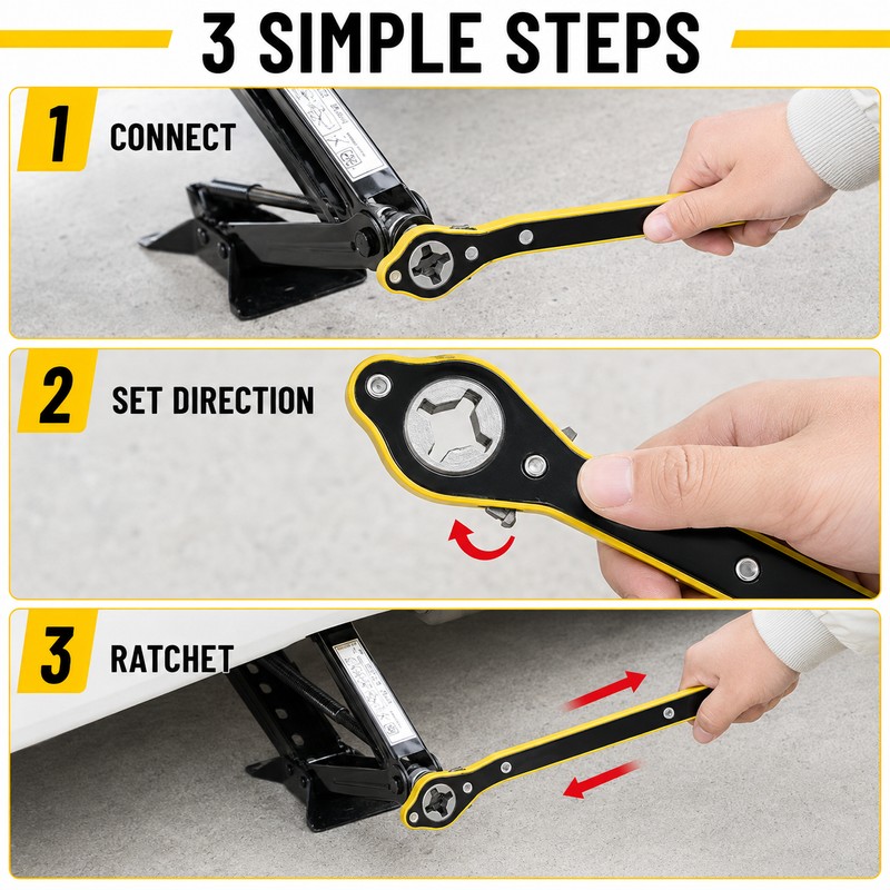 13.4-Inch Carbon Steel Scissor Jack Ratchet Wrench