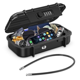 ORIA Portable Safe with 4 Digit Combination Code, Key Safe with Rotary Switch, Removable Wire Rope, Key Safe Waterproof for Camping, Travel