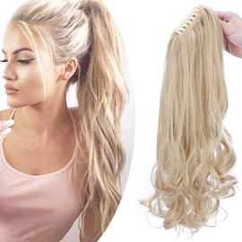 Ponytail Extension, Ponytail Braid with Clip, Hairpiece, Hair Extension, Heat Resistant (Straight and Wavy) Like Real Hair, 18 Inches (45 cm), Golden Mix Bleached Blonde
