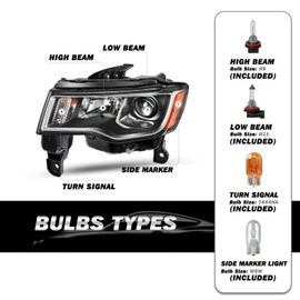SOCKIR Headlight Assembly OE Style with Halogen Bulbs Compatible with 2017 2018 2019 2020 2021 Jeep Grand Cherokee Driver Side, Chrome Housing with Amber Reflector