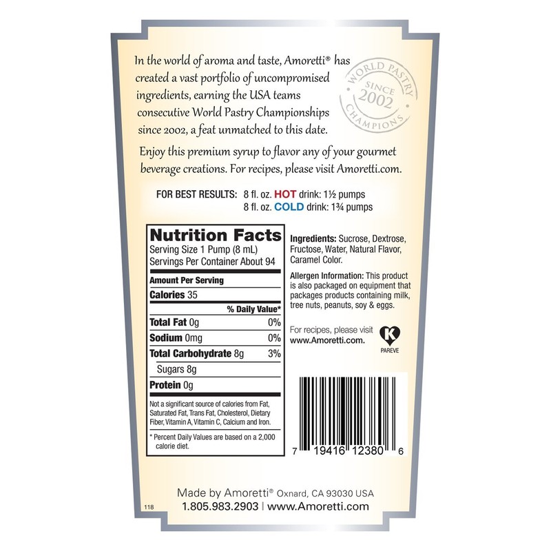 Amoretti Premium Syrup, Vanilla, 25.4 Ounce