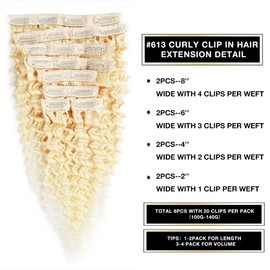CYIKLI Blonde 26 Inch Curly Clip in Human Hair Extensions 613 Deep Wave Seamless Clip in Hair Extensions Thick Real Human Hair Clip ins Blonde Curly Hair Extensions for Women 100-140g/set