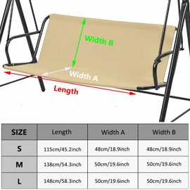 Swing Seat Replacement Cover for 2/3 Seater Outdoor Patio Swing 600D Thicken Oxford Porch Swing Cover Replacement Garden Rocking Chair Cushions Covers (Beige, 45.2x18.9 x18.9 inches)