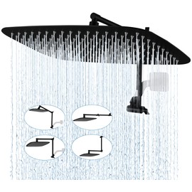 G-Promise All Metal 16 Inch Rain Shower Head with Adjustable Extension Arm, Full-Body Large Shower Head for Spa-Like Rainfall (16 * 10 Inch, Matte Black)