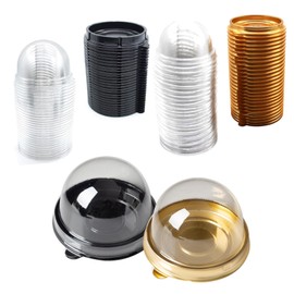 Fengirl 100 Set Clear Plastic Mini Cupcake Boxes Muffin Pod Dome Muffin Single Container Box for Chocolate Covered Cookies, Muffin, Mooncake and Other Mini Desserts（Black, Gold