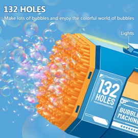 LAYPUNY Upgraded 132 Holes Bubble Machine Guns For Garden Bubble Blower with Colorful Lights for Kid Child Boys Girls Electric Foam Maker for Outdoor Party Brach Activity (Blue)