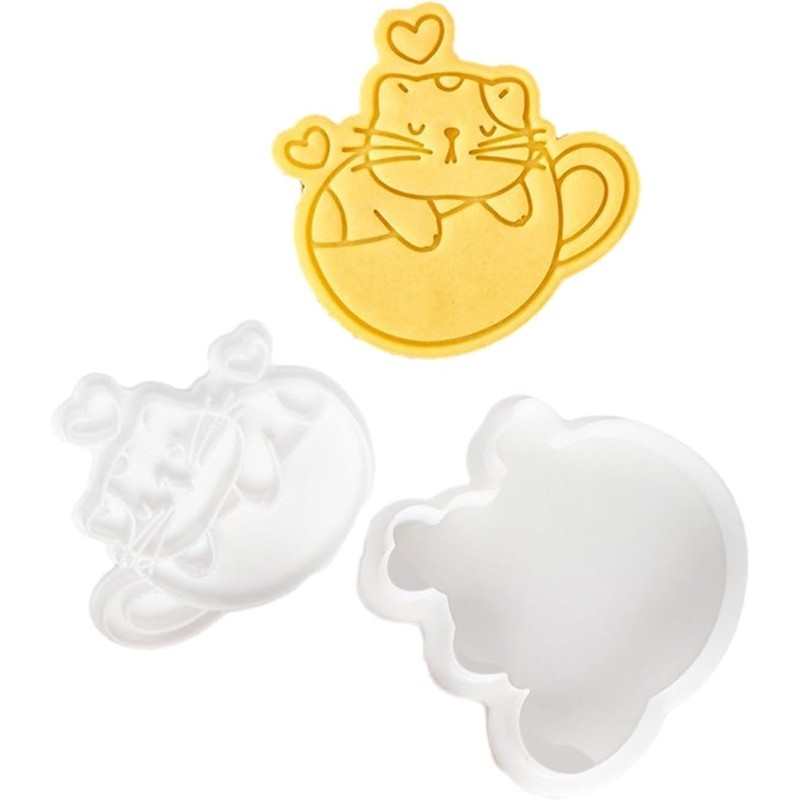 1Pc White Plastic Biscuit Mold Cat Shaped Cookie Embossing Moulds