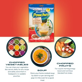 Sealapack Resealable Pouches Food Soup Storage Bags - 28 Pour And Store Freezer Bags - Self Standing Soup Bags For Freezer
