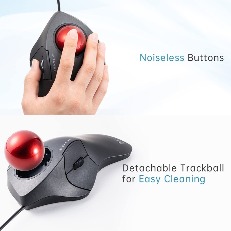 SANWA Wired Ergonomic Trackball Mouse, Optical Rollerball Mice, Programmable Silent