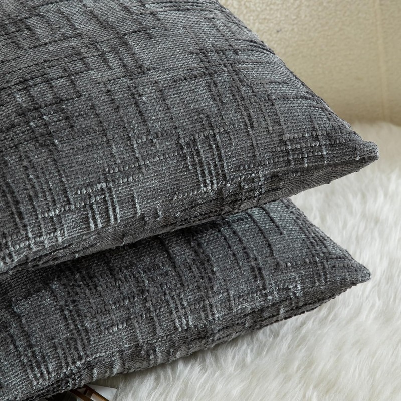 Mandioo Pack of 2 Solid Decorative Soft Chenille Dark Gray