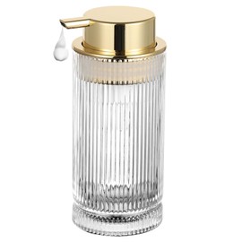 HiBidder Glass Foaming Soap Dispenser with Gold Pump, Foam Hand Soap Dispenser for Bathroom, Kitchen, Modern Home Decor （Foam Type/Clear） B031