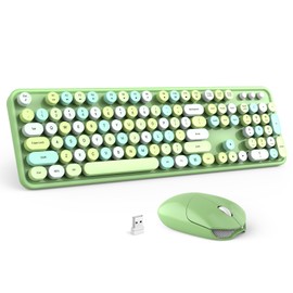 Wireless Keyboard and Mouse Combo - GEEZER Olive Green Full-Sized Colorful Keyboard 104 Keys - USB 2.4 G Receiver Plug and Play with Round Keycap Typewriter Keyboards, for Windows, PC, Laptop, Desktop