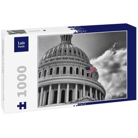 Lais Puzzle US Flag Front of Capitol in Black White Washington D.C, USA 1000 Pieces