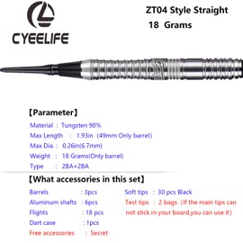 90% Professional Tungsten Soft tip Darts 18g+Carrying case+Extra Tips+Dart Tool+Alu shafts+Sharpener+Flights for Man&Woman|ZT04 Style