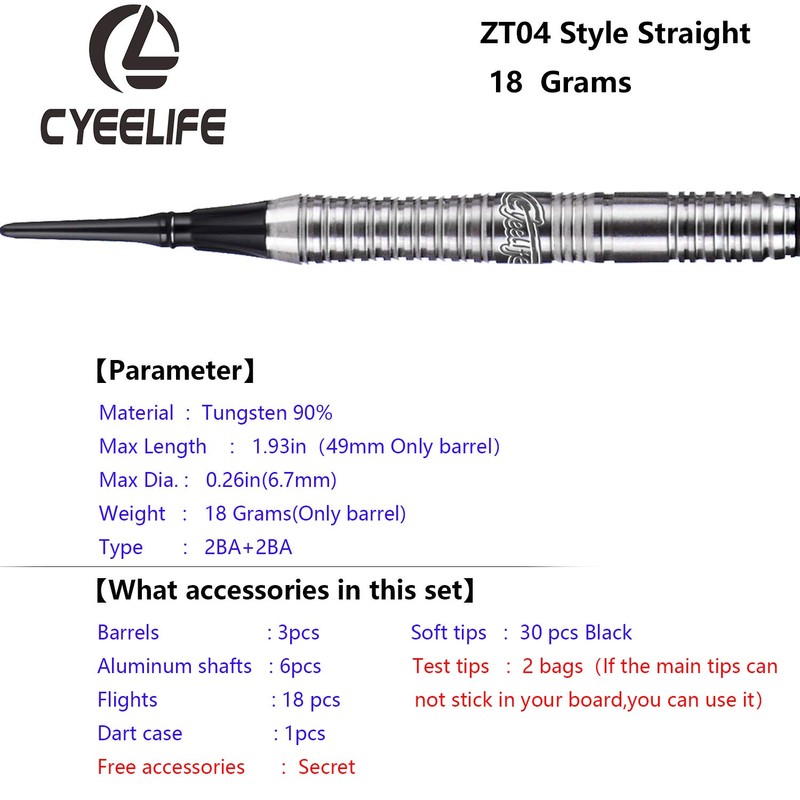 90% Professional Tungsten Soft tip Darts 18g+Carrying case+Extra Tips+Dart Tool+Alu