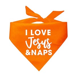 I Love Jesus and Naps Dog Bandana | 100% Cotton Adjustable Triangle | Made in USA | Easter | Religious | Funny Outfit Prop Photoshoot | Orange, One Size (884)