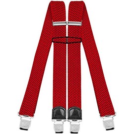 Decalen Mens Braces with Very Strong Clips Heavy Duty Suspenders One Size Fits All Wide Adjustable and Elastic X Style (Red)