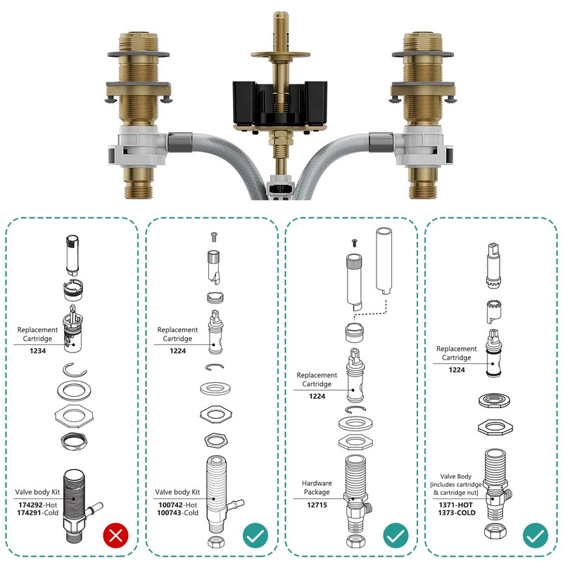 1224 1224B Faucet Cartridge Replacement Kit For Most Double Handle