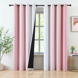 Ombre Pink Full Blackout Curtains for Girls Room Gradient Pure White to Pink Energy Efficient Curtain Drapes 52 x 84 Inch Length for Bedroom Window Panels with Grommets Top for Living Room, 2pcs