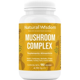 Mushroom Complex Nootropico 7 Hongos | Energia Memoria Concentración Agilidad Mental | 180 Capsulas | Hongo Melena de Leon (lions mane) Reishi Cordyceps Chaga Maitake Shiitake Cola de Pavo