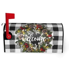 Christmas Mailbox Covers Magnetic Standard Size Winter Welcome Box Wreath Mailbox Cover Magnetic Buffalo Plaid Garden Yard Home Green Decor for Outdoor 21x18 in