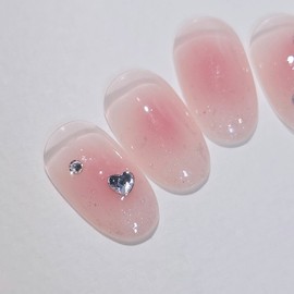 Rosy Melting Handmade Nail Tip Glitter Gra Cheek Nail - Coffin Long / 로지멜팅 수제네일팁 글리터그라 치크네일 - 코핀롱