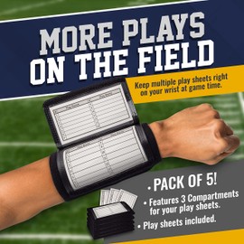 GSM Brands Quarterback (QB) Play Wristband - Youth Size - Pro Football Armband Playbook - 5 Pack (Black)